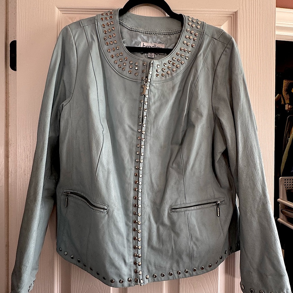Light Gray Studded Women's Leather Jacket